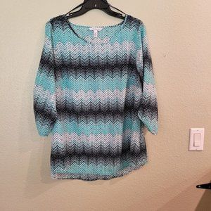 Turquoise, Black, and White Chevron Dot Top